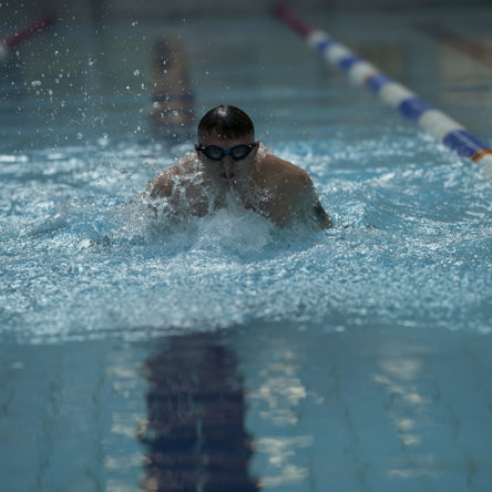 A person doing breast stroke in swimming pool